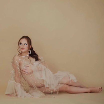 Maternity Goddess Crown Tulle Bronzing Dress Shooting