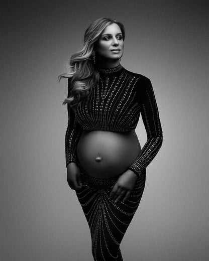 Maternity Party Elastic Mesh Nail Drill Dress
