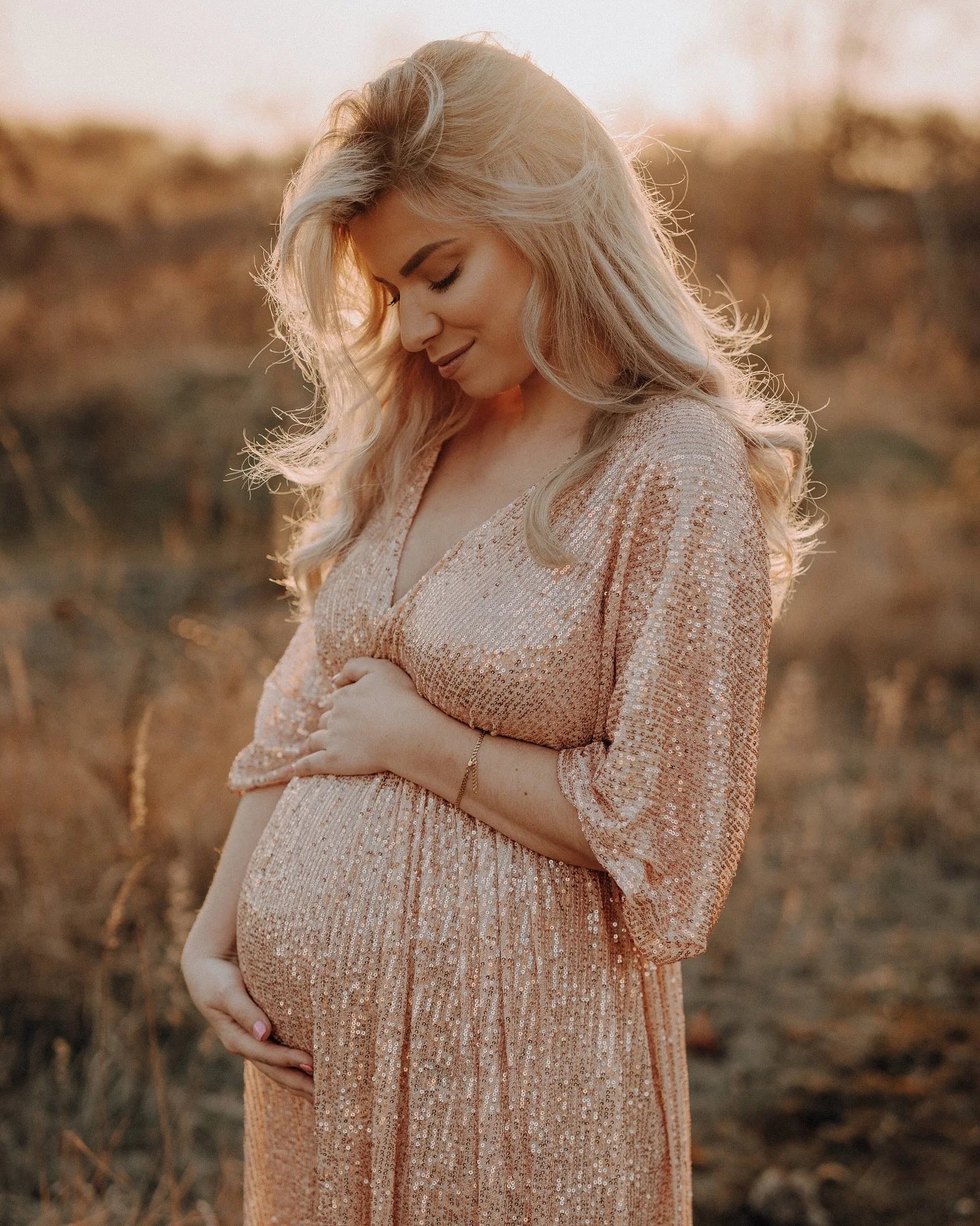  Elegant Vintage Sequin V-neck Backless Dress Maternity Photography Props Dress Bohemian Photo Shooting Pregnancy Dress
