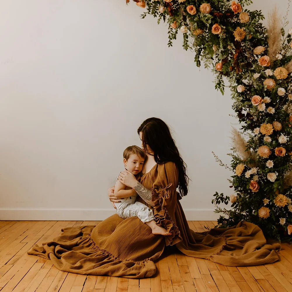 Bohemian Photo Shooting Pregnancy Dress Comfortable Cotton Pleated Sleeves Two-Piece Set Maternity Photography Dress Outfit
