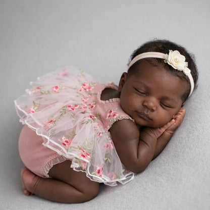 Baby Girl Floral Embroidery Romper Backless Tutu Dress Bebe