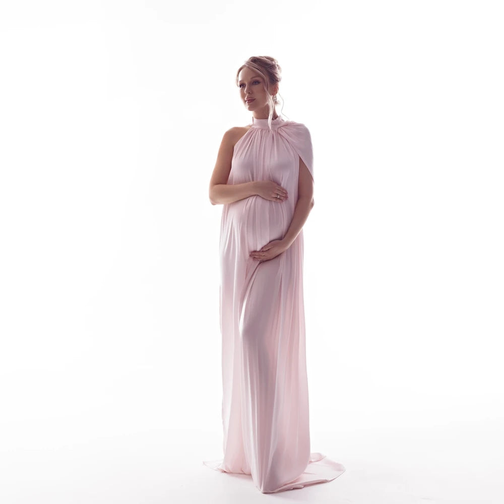 Flowing Round-Neck Cape Maternity Gown | KOOUOO