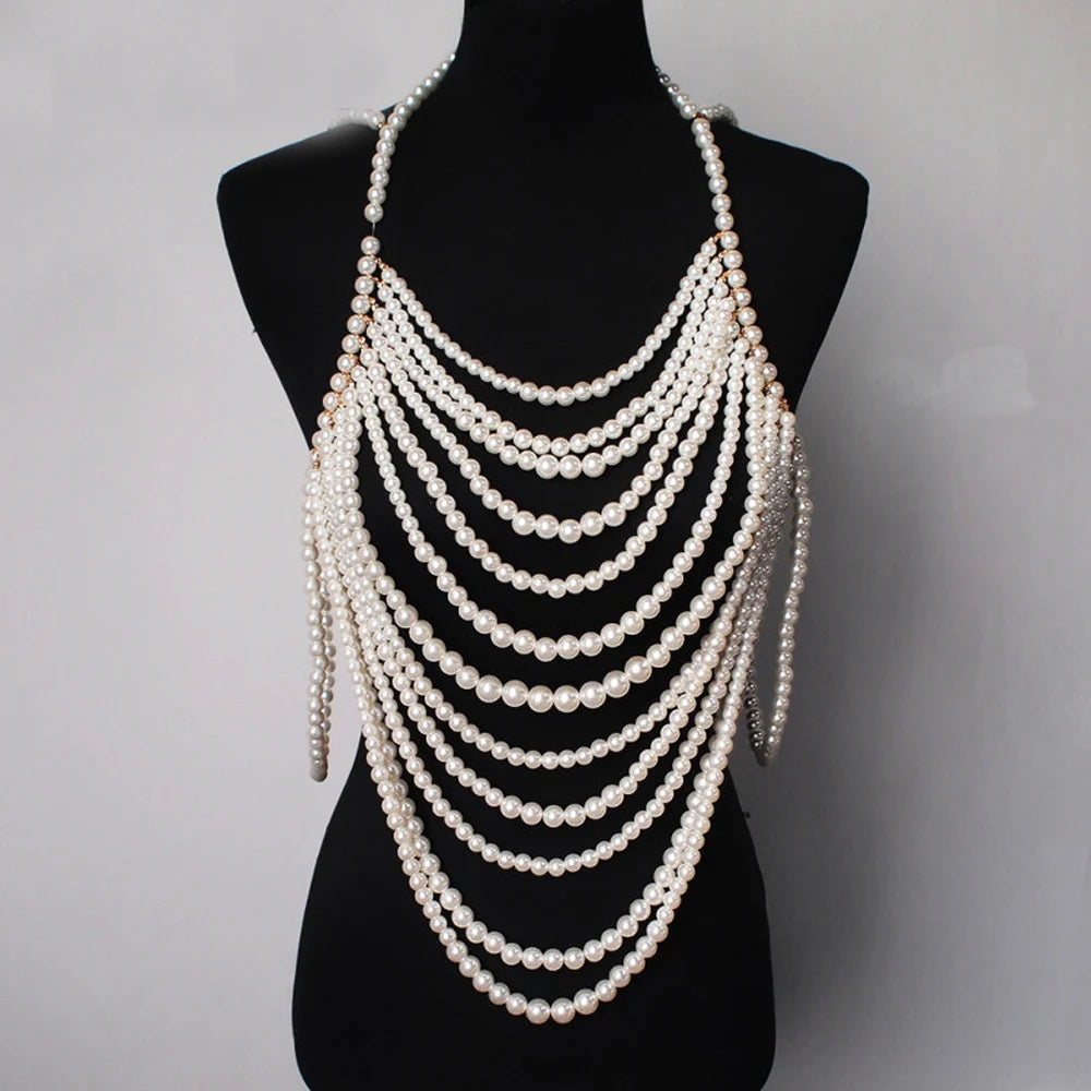 Maternity Pearl Shoulder Chaini Mitation Statement Collar Necklaces Gown