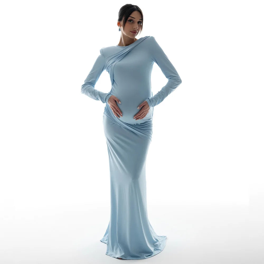 Maternity Dresses Photoshoot Backless Solid Color Dress Baby Shower Clothes For Pregnant Woman Evening Party Elegant Gown