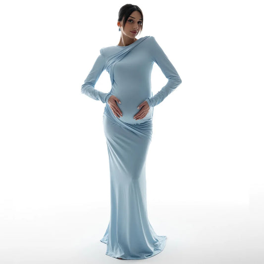 Maternity Dresses Photoshoot Backless Solid Color Dress Baby Shower Clothes For Pregnant Woman Evening Party Elegant Gown