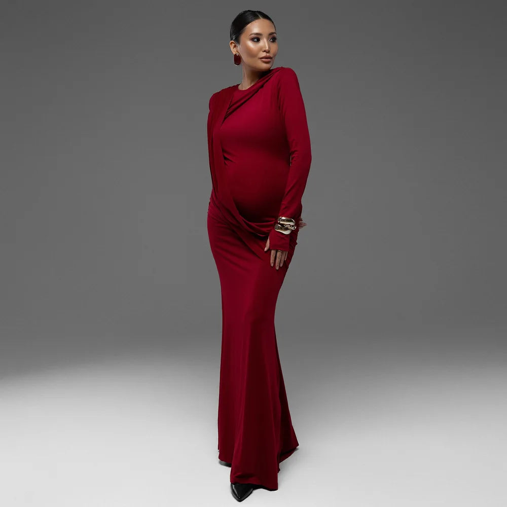 Maternity Dresses Photoshoot Backless Solid Color Dress Baby Shower Clothes For Pregnant Woman Evening Party Elegant Gown