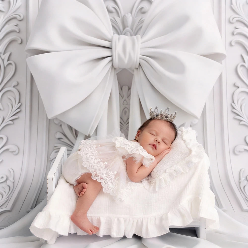 White Lace Ruffle Romper Baby Bodysuit Girl Vintage Pillow Wrap