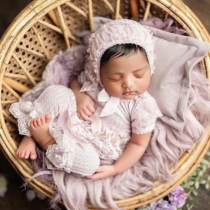 Lavender Purple Lace Ruffle Romper Baby Girl Studio Costume Soft Fabric