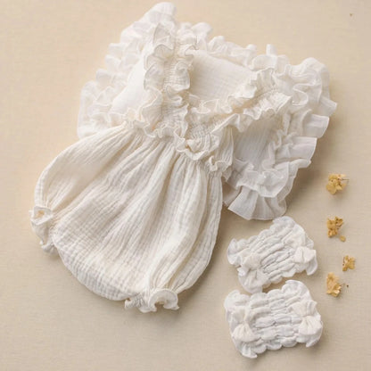 White Ruffle Romper Muslin Baby Foot Wraps Studio Costume