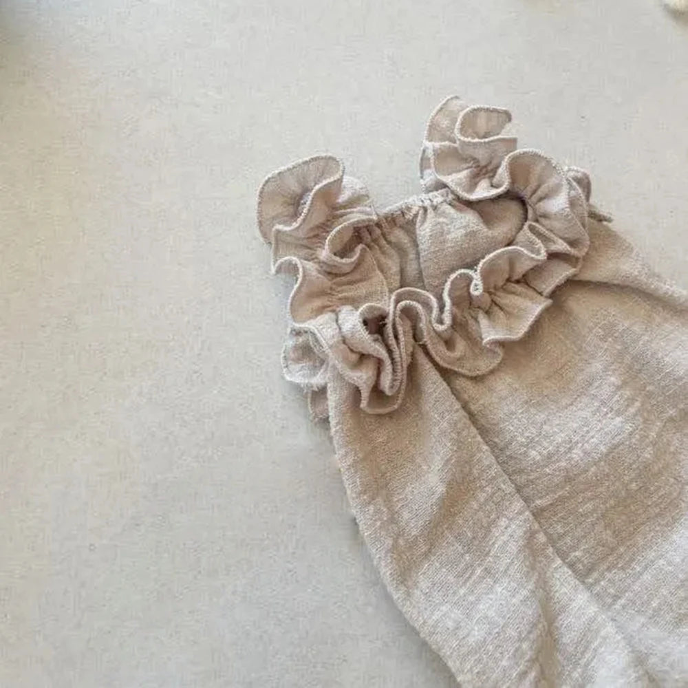 Newborn Ruffle Romper Khaki Linen Baby Soft