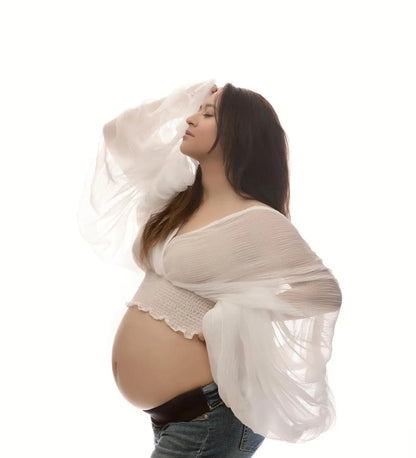 Maternity Pleated Top Female Fold Puff Sleeve Loose