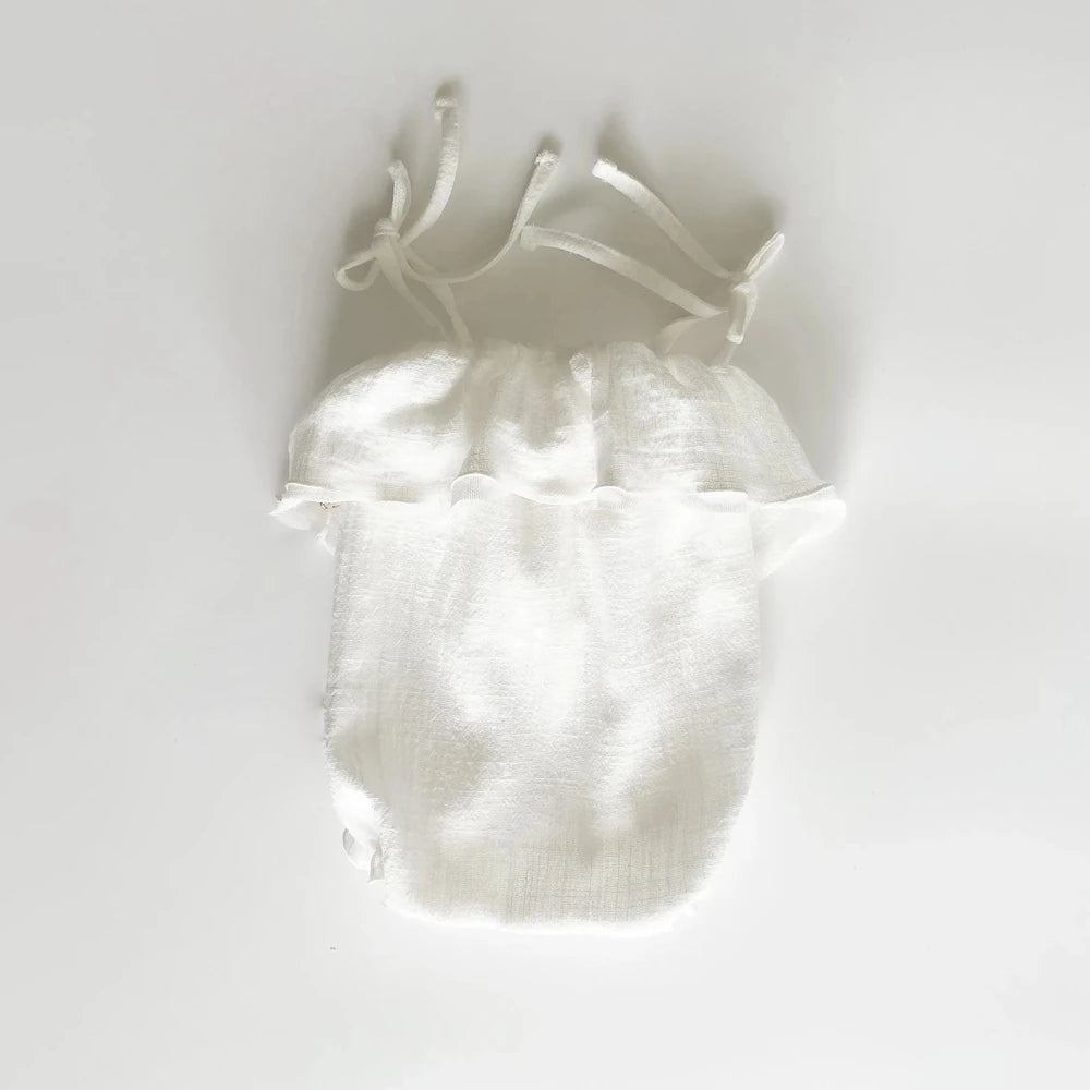 White Linen Ruffle Baby Romper Sleeveless Newborn Costume
