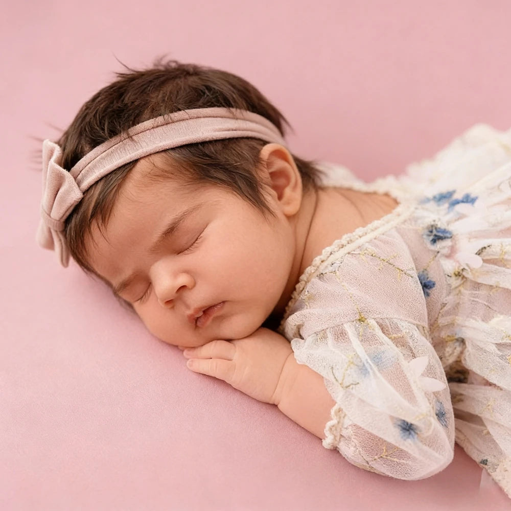 Newborn Girl White Lace Tutu Romper Blue Floral Embroidery Baby Dress Princess