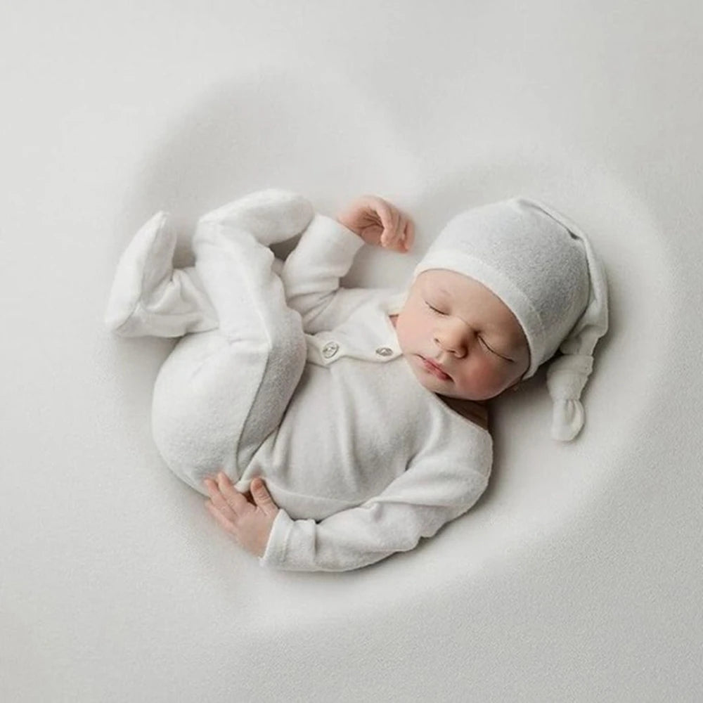 Newborn Baby White Long Sleeve Footed Romper Hat Costume