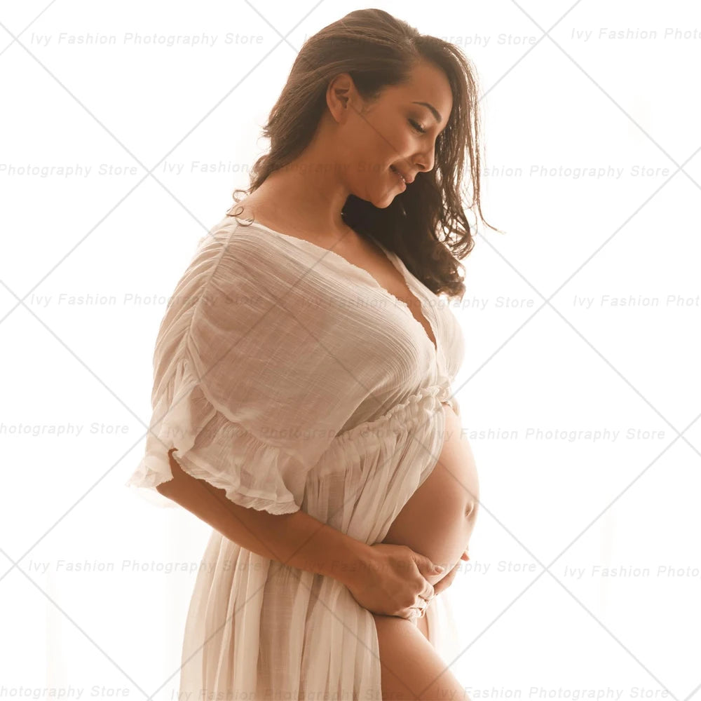 Maternity Waist Drawstring Boho Linen Cotton Dress