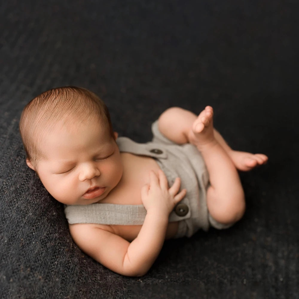 Baby Boy Vintage Newsboy Hat Linen Cotton Romper Suspenders