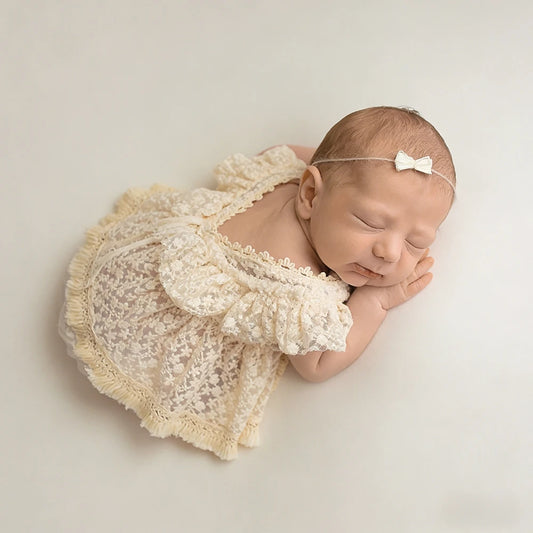 Lace Ruffle Romper Baby Off Shoulder Bodysuit Girl Vintage