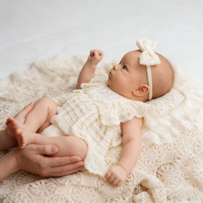 Smocked Newborn Romper White Ruffle Baby Girl Bodysuit Dress