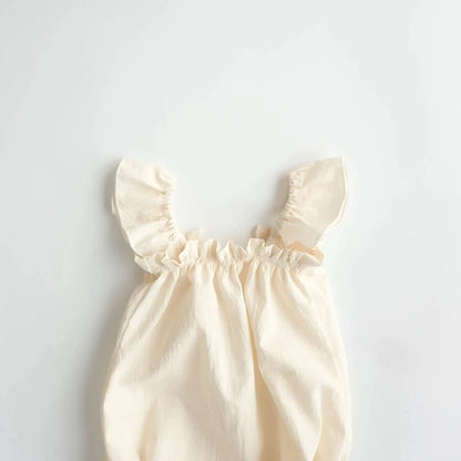Newborn Beige Ruffled Flutter Sleeve Romper Baby Photo Costume