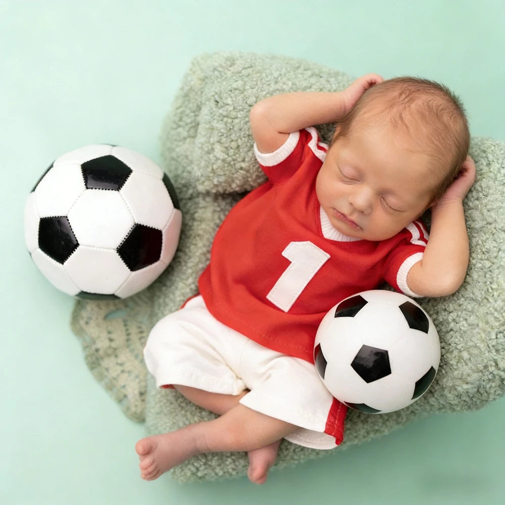 Newborn Baby Boy Soccer Football Romper Photography Outfit Red Jersey Bodysuit Infant Photo Shoot Baby Costume Newborn