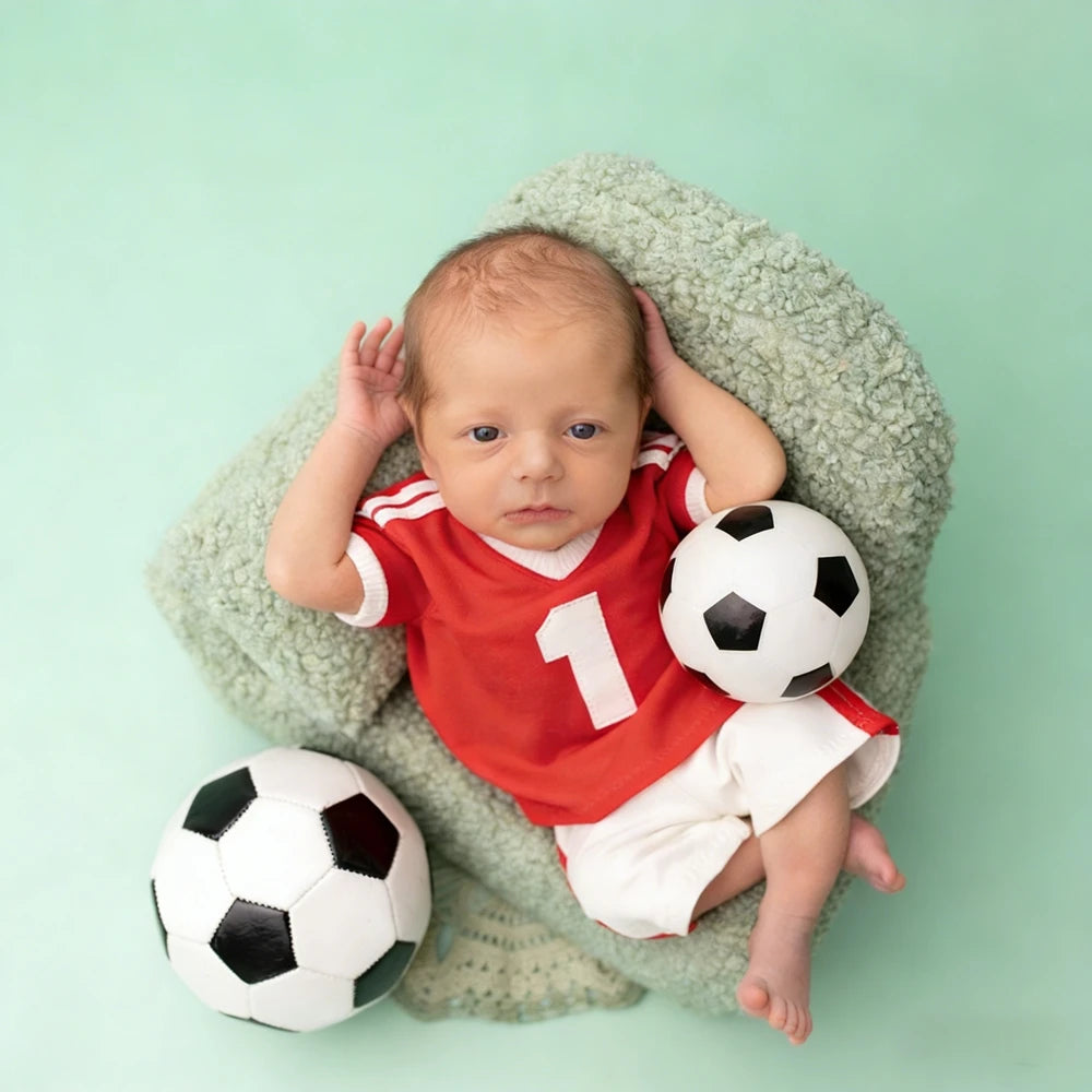 Newborn Baby Boy Soccer Football Romper Photography Outfit Red Jersey Bodysuit Infant Photo Shoot Baby Costume Newborn