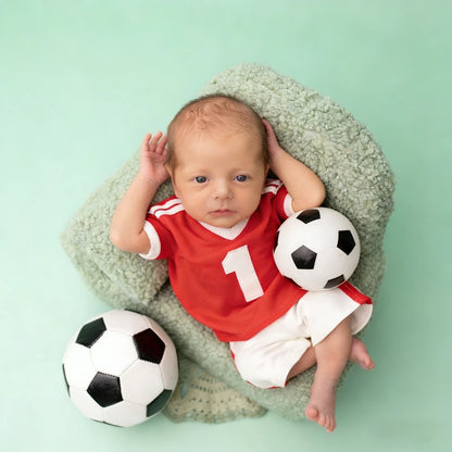 Newborn Knit Romper | Newborn Baby Boy Soccer Football Romper Photography Outfit Red Jersey Bodysuit Infant Photo Shoot Baby Costume Newborn Photo Outfit