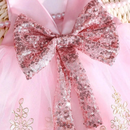 2pcs Pink Baby Girl Princess Lace Mesh Dress Bowknot Skirt Shower Newborn Set