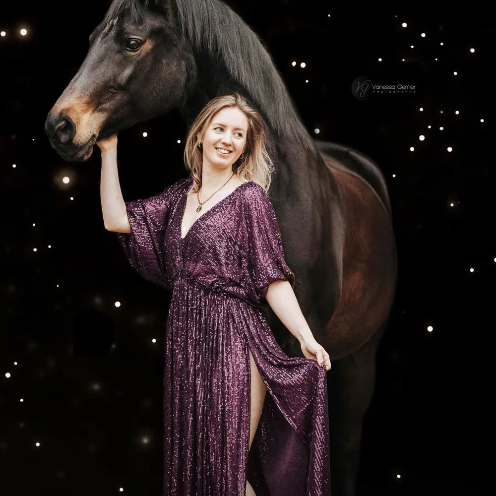  Elegant Vintage Sequin V-neck Backless Dress Maternity Photography Props Dress Bohemian Photo Shooting Pregnancy Dress