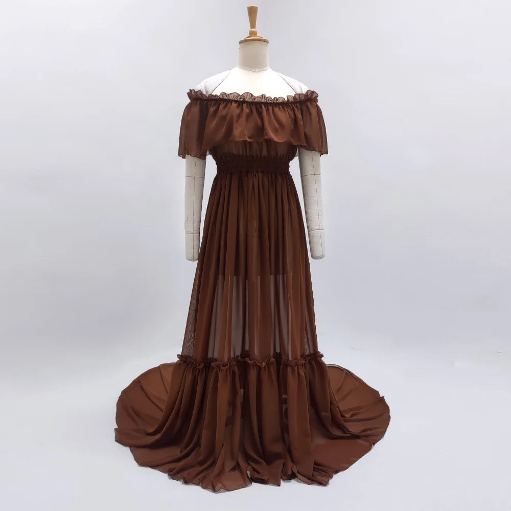 Maternity Dresses For Photo Shoot Elegant Chiffon Off Shoulder Pleated Hem Mop Dress Photography Dress For Women