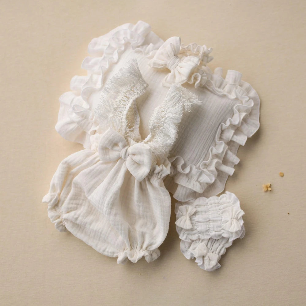 Boho Newborn Photo Ruffle Baby Lace Trim Romper Picture Session Clothing Suits