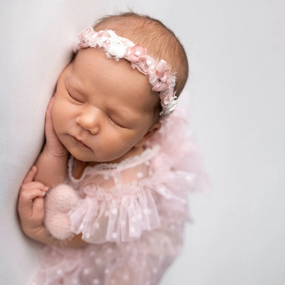 Baby Girl Pink Polka Dot Tulle Tutu Dress Ruffle Collar Newborn Set