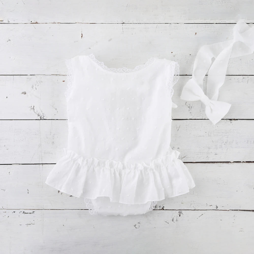 Baby Girl Ruffle Open Back Romper Bow Headband