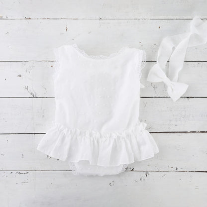 Baby Girl Ruffle Open Back Romper Bow Headband