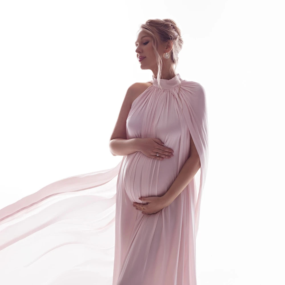 Flowing Round-Neck Cape Maternity Gown | KOOUOO