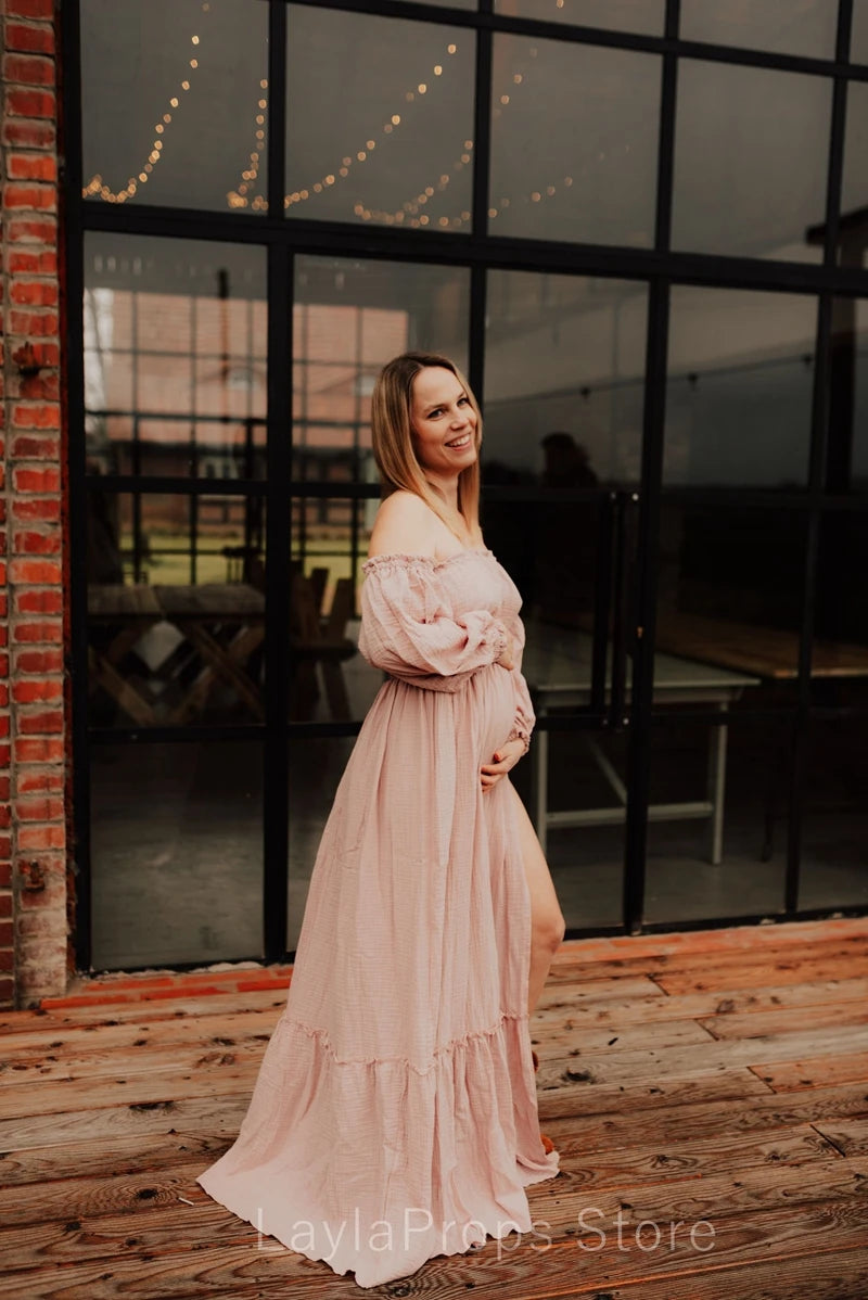 Maternity Bohemian Linen Cotton Retro Loose Fitting Dress Boho Style