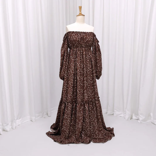 Bohemian Photo Shooting Pregnancy Dress Off Shoulder Long Sleeved Floral Dress For Women Maternity Dress For Photo Shoot