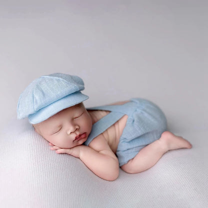 Baby Boy Vintage Newsboy Hat Linen Cotton Romper Suspenders