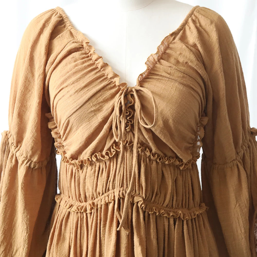 Boho Flowy Maternity Dress Photoshoot Long Sleeve Ruffle Maxi Pregnancy Gown Baby Shower Elegant Photography Outfit