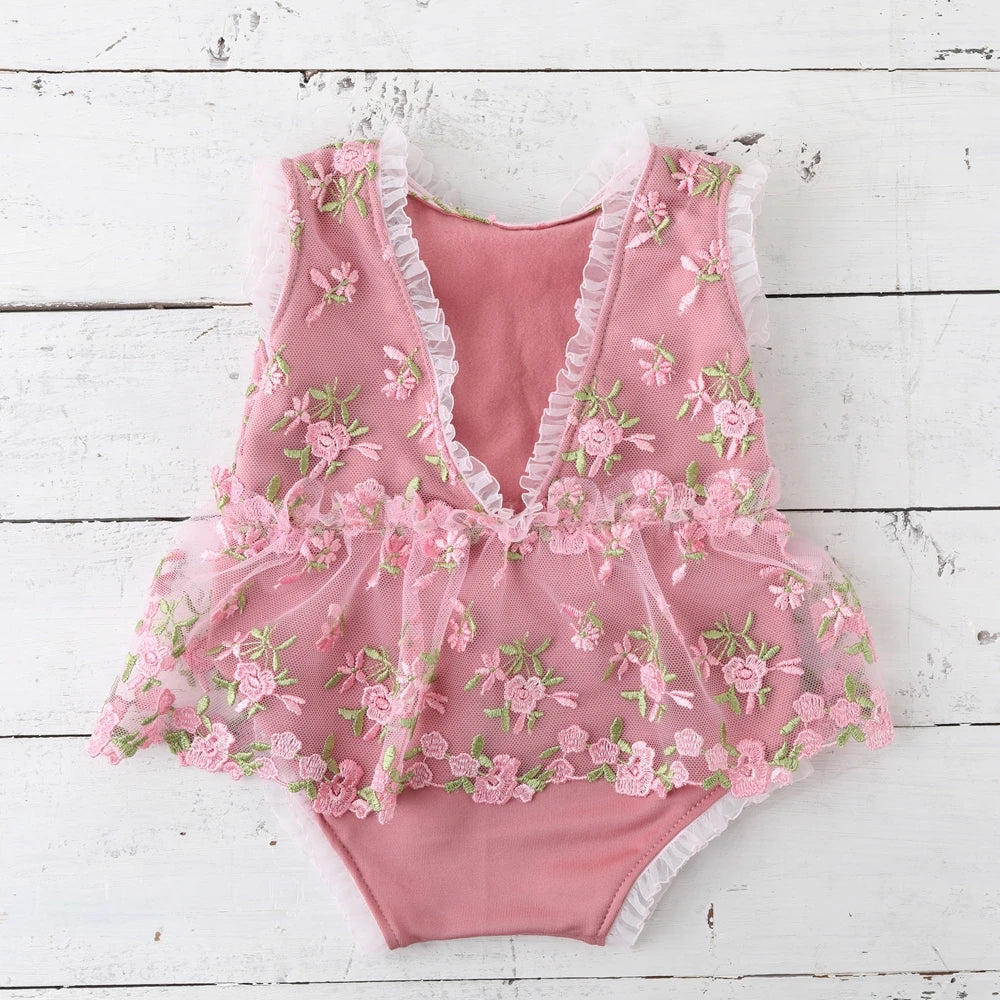 Baby Girl Floral Embroidery Romper Backless Tutu Dress Bebe
