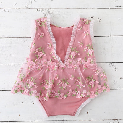 Baby Girl Floral Embroidery Romper Backless Tutu Dress Bebe