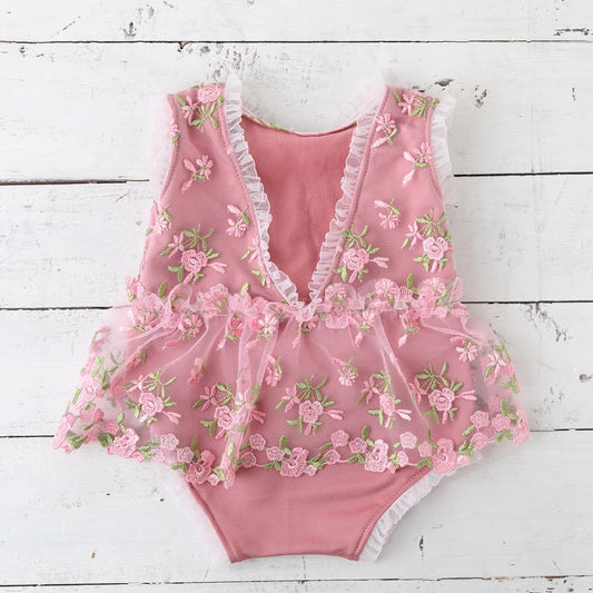 Baby Girl Floral Embroidery Romper Backless Tutu Dress Bebe