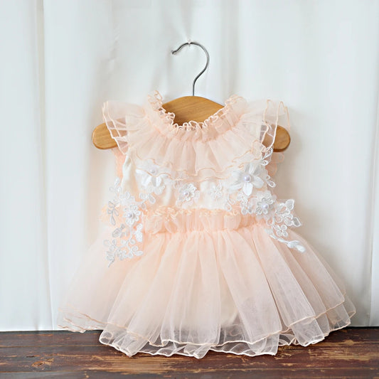 Newborn Beige Lace Tulle Dress Baby Costume Elegant Style Newborn Set