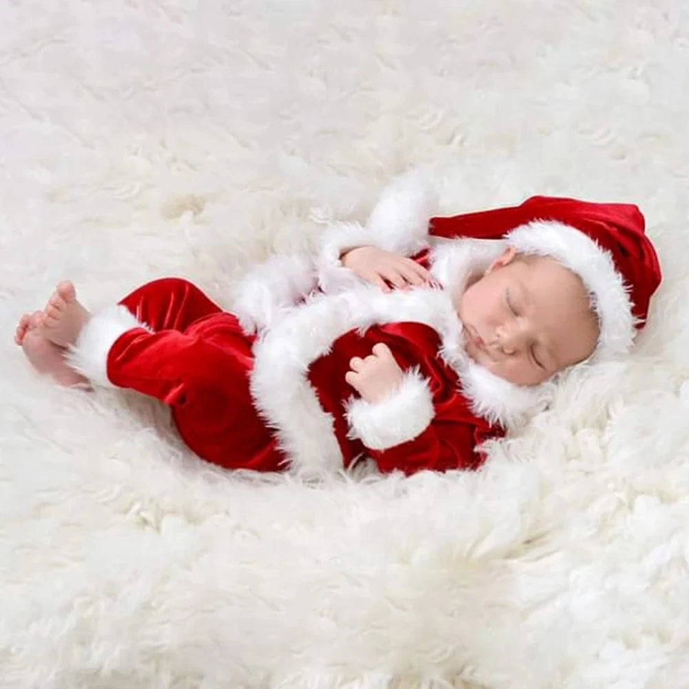 Christmas Newborn Santa Velvet Romper Hat Holiday Costume Photo Boutique Baby