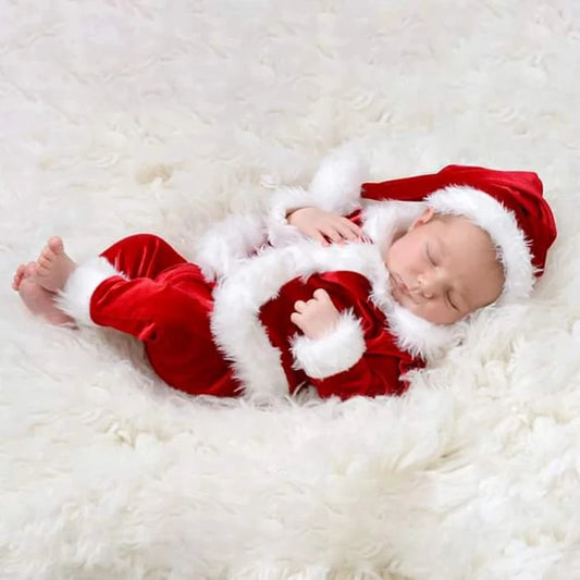 Christmas Newborn Santa Velvet Romper Hat Holiday Costume Photo Boutique Baby