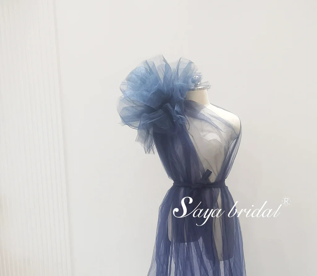 Sheer Tulle One-Shoulder Maternity Robe Gown