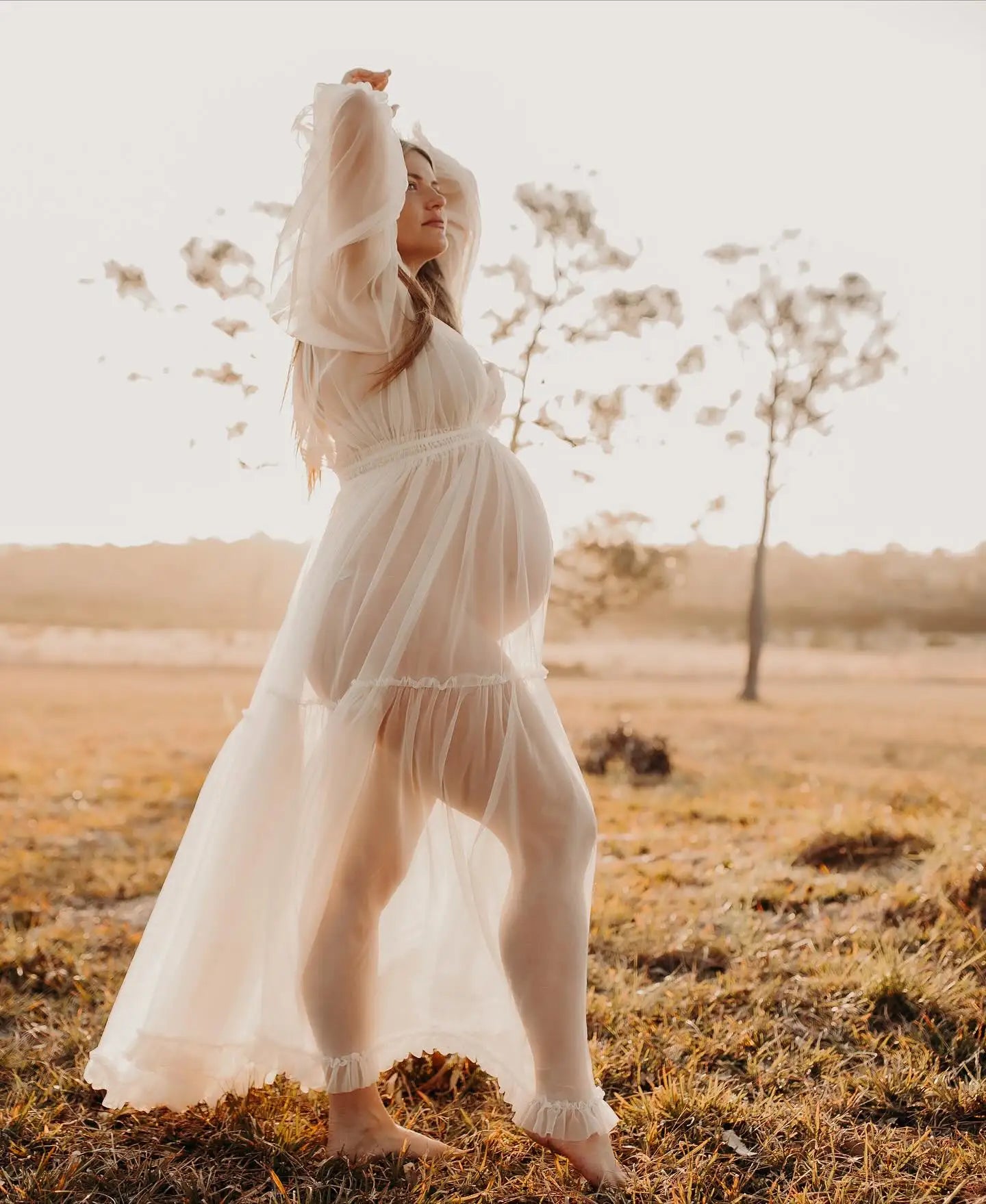 Photography Dress For Women White Transparent Chiffon V-neck Long Sleeved Dress Maternity Dress For Photo Shoot Pregnant
