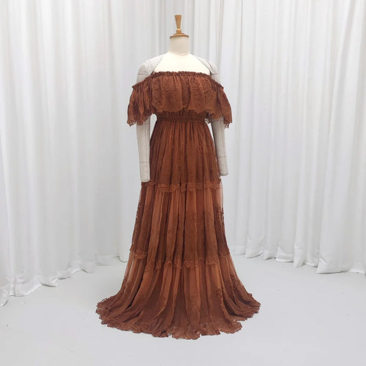 Pregnant Women Photography Dress Off Shoulder Embroidered Mesh Dress Photo Shoot Dress For Women Boho Pregnant Dress
