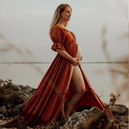 Maternity Clothes Soft Skin Friendly Linen Cotton Woman Bohemian Style Baby Showers Gown