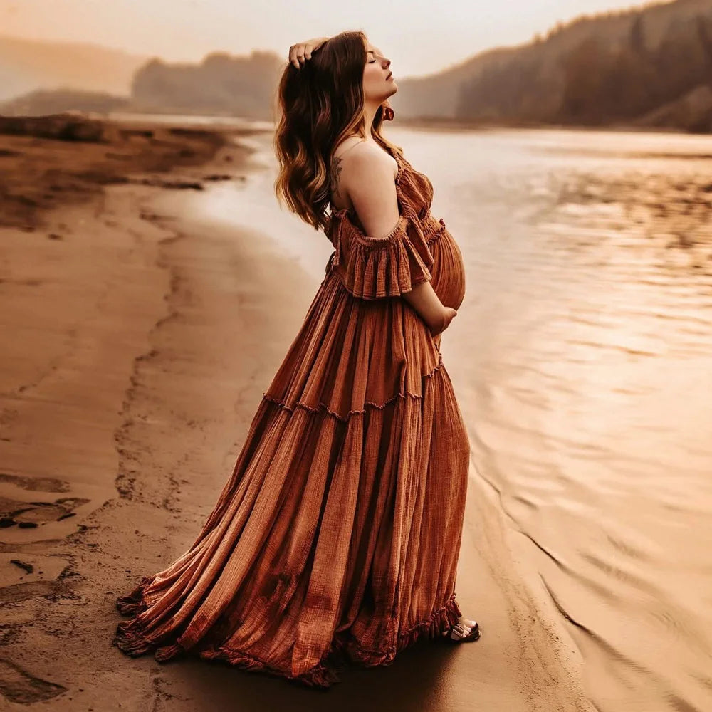 Bohemian Photo Shooting Pregnancy Dress Comfortable Soft Linen-Cotton Set For Pregnant Women Photos Maternity Two-Piece Dress