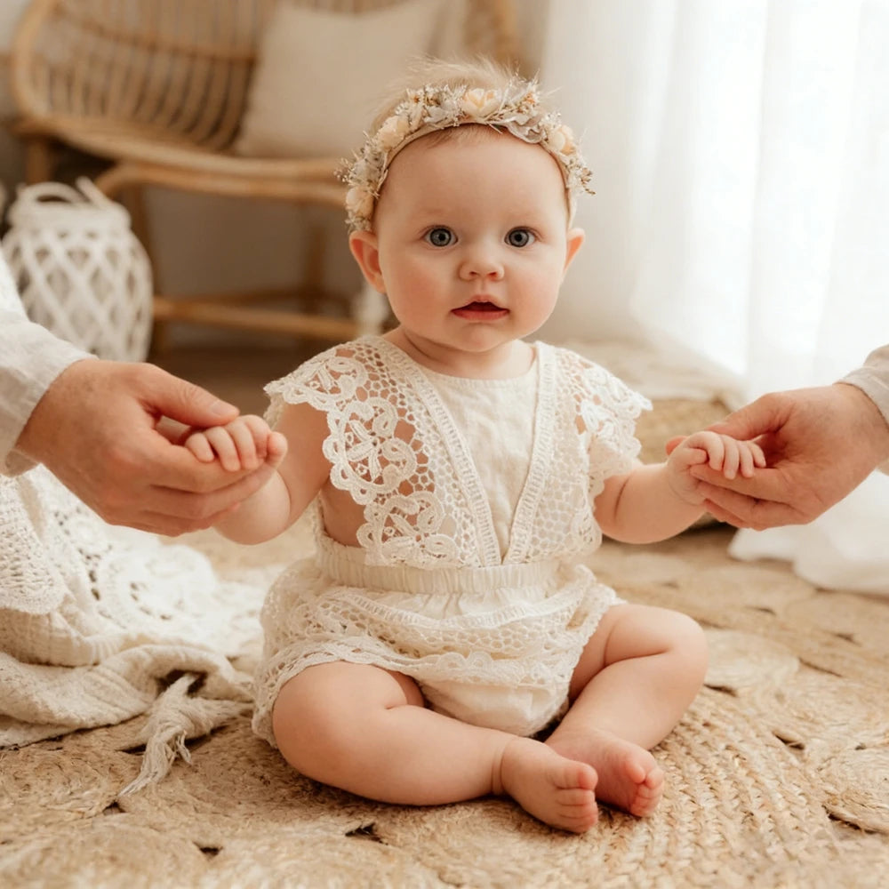 Baby Girl Boho White Lace Romper